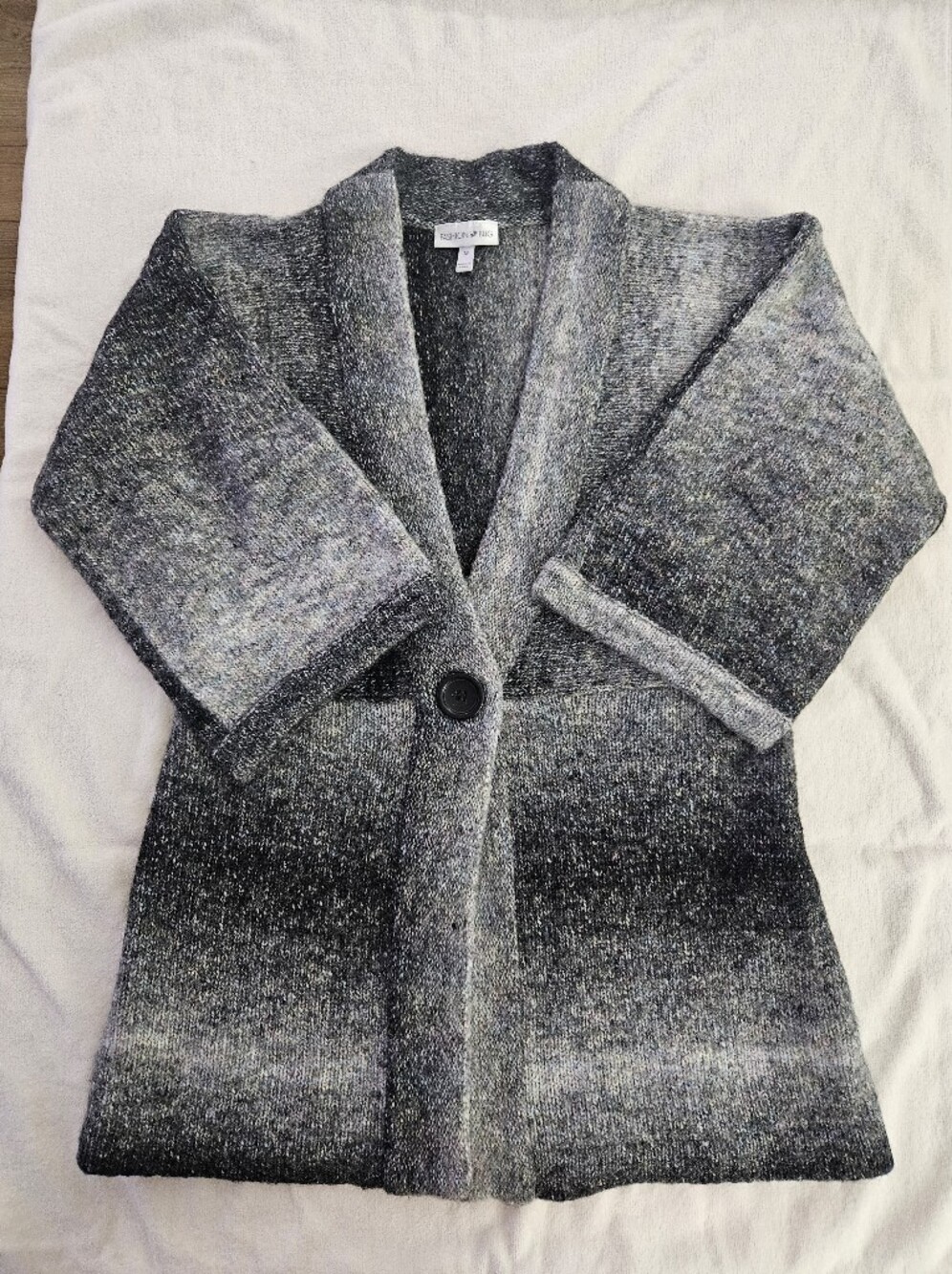 Fashion Bug Vintage Grey Ombre Wool Blend Chunky Knit Cardigan Sweater M